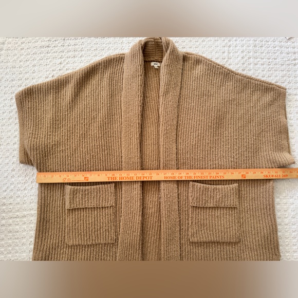Aerie Oversized Ribbed Knit Cardigan Sweater Tan Camel Open Front Medium - Picture 3 of 5